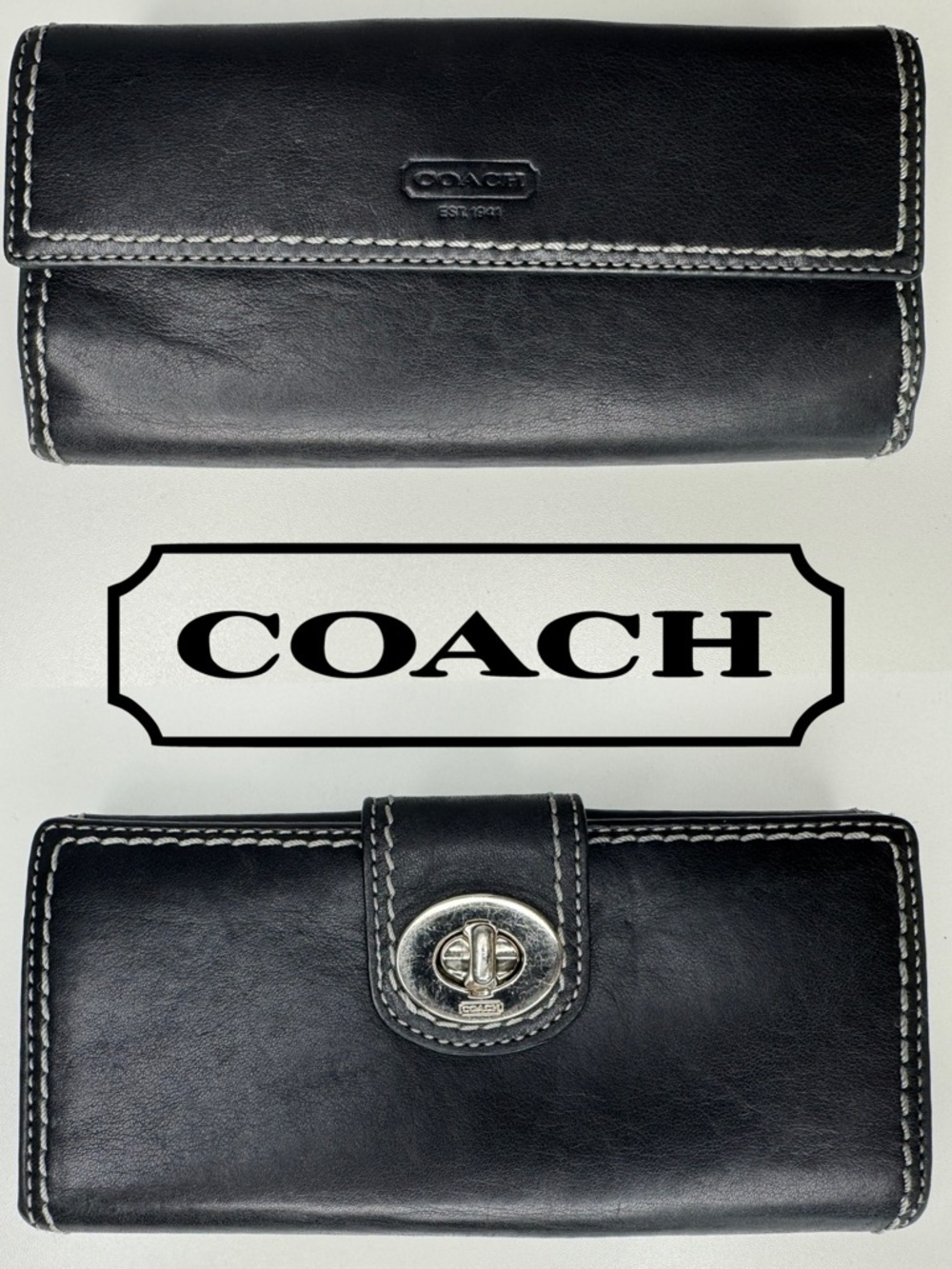 Coach Black Leather Turnlock Hampton Wallet